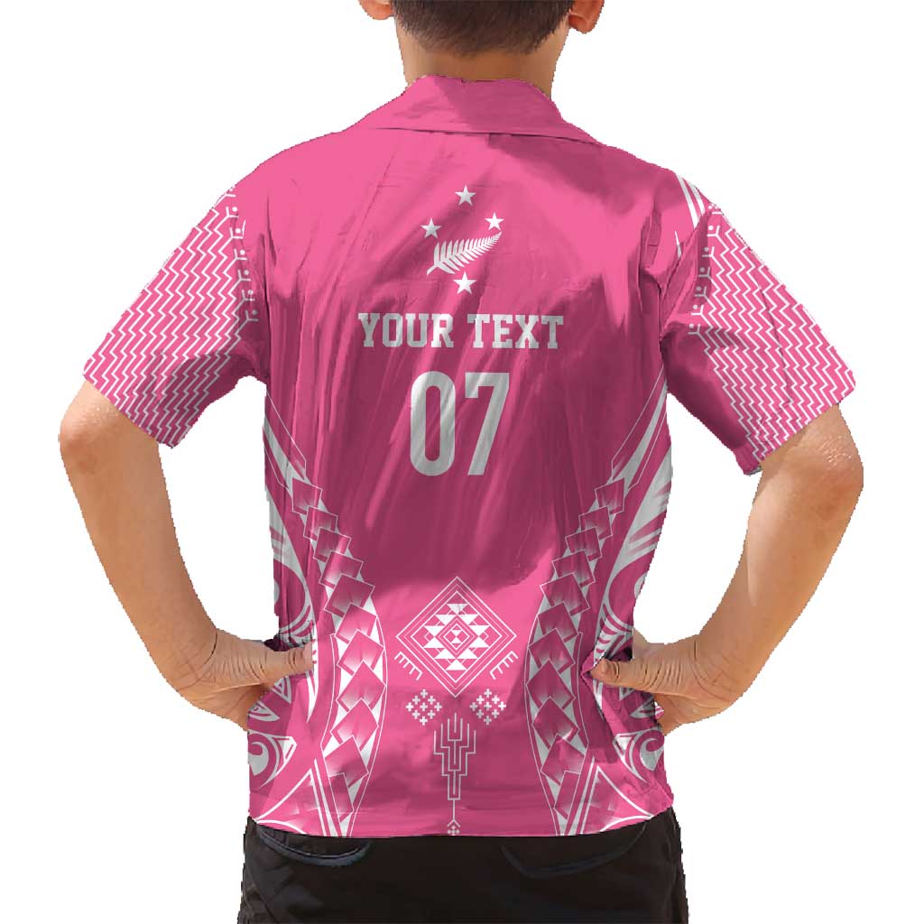 2025 Rugby Championship New Zealand Custom Family Matching Off Shoulder Short Dress and Hawaiian Shirt Poutama Motifs - Pink Out - Aussie Hoodie