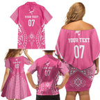 2025 Rugby Championship New Zealand Custom Family Matching Off Shoulder Short Dress and Hawaiian Shirt Poutama Motifs - Pink Out - Aussie Hoodie