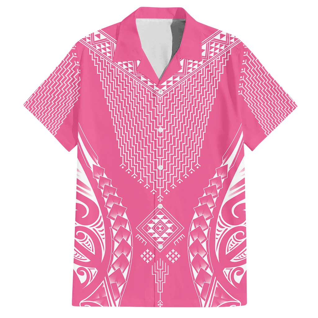 2025 Rugby Championship New Zealand Custom Family Matching Off Shoulder Short Dress and Hawaiian Shirt Poutama Motifs - Pink Out - Aussie Hoodie