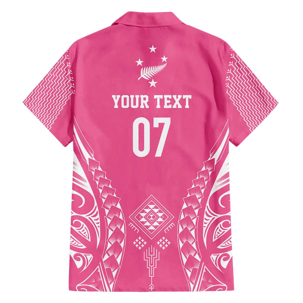 2025 Rugby Championship New Zealand Custom Family Matching Off Shoulder Short Dress and Hawaiian Shirt Poutama Motifs - Pink Out - Aussie Hoodie