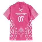 2025 Rugby Championship New Zealand Custom Family Matching Off Shoulder Short Dress and Hawaiian Shirt Poutama Motifs - Pink Out - Aussie Hoodie