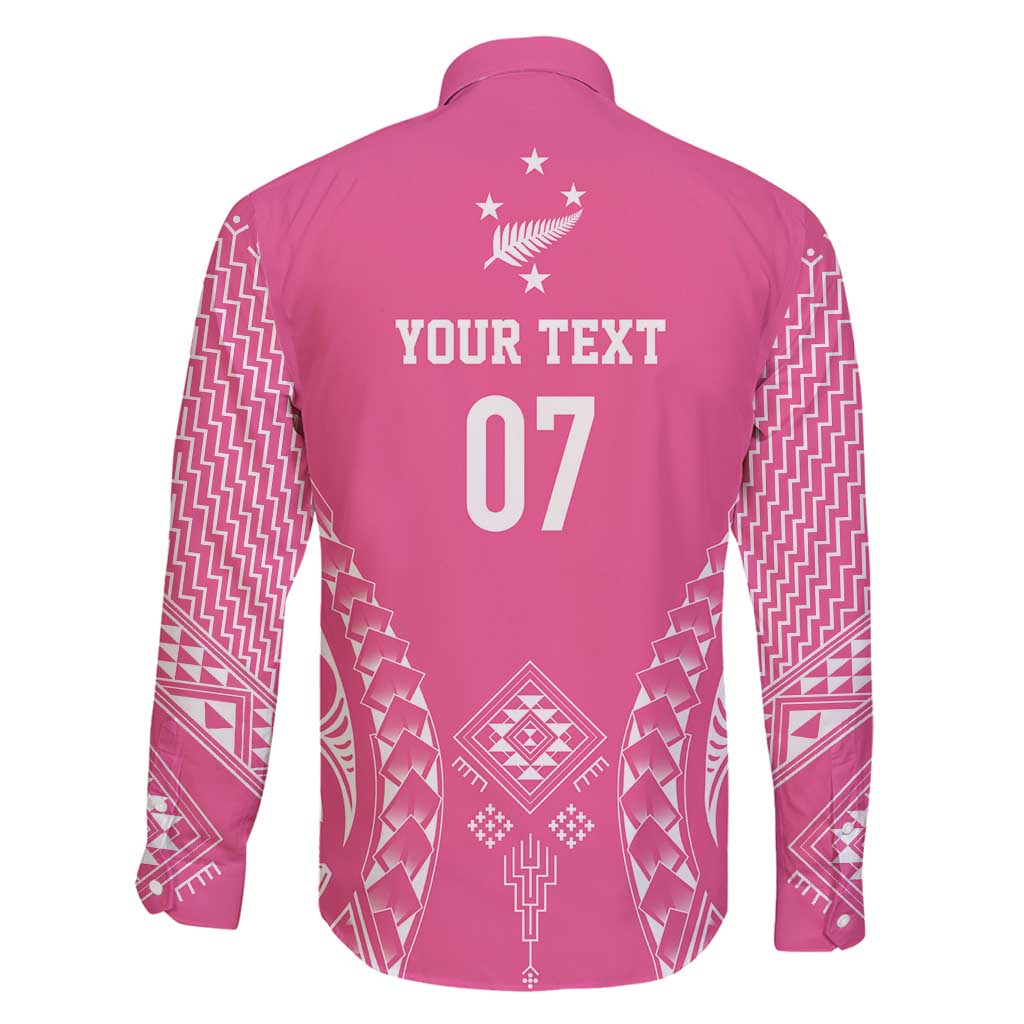 2025 Rugby Championship New Zealand Custom Family Matching Off Shoulder Short Dress and Hawaiian Shirt Poutama Motifs - Pink Out - Aussie Hoodie