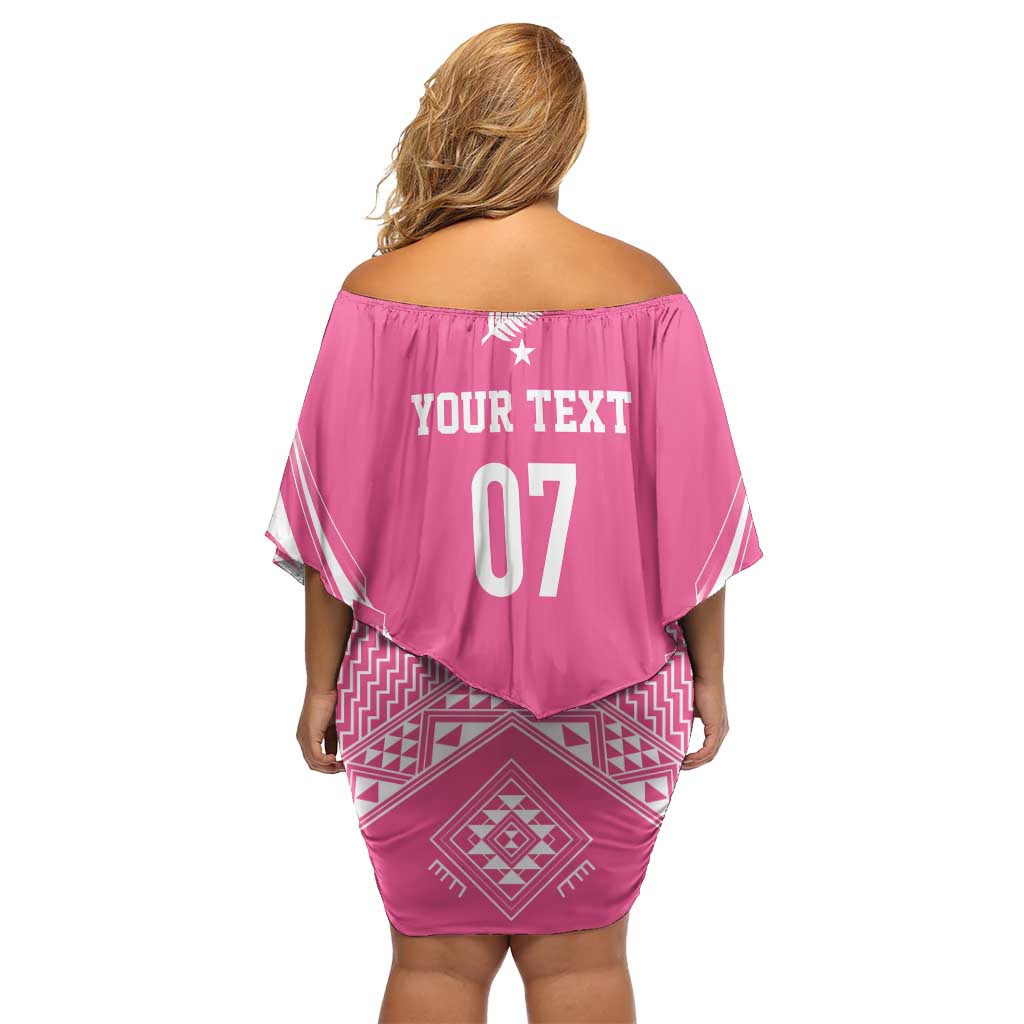2025 Rugby Championship New Zealand Custom Family Matching Off Shoulder Short Dress and Hawaiian Shirt Poutama Motifs - Pink Out - Aussie Hoodie