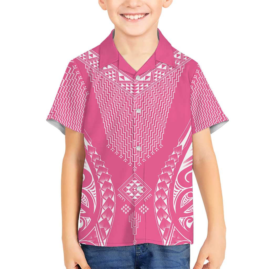 2025 Rugby Championship New Zealand Custom Family Matching Off Shoulder Short Dress and Hawaiian Shirt Poutama Motifs - Pink Out - Aussie Hoodie