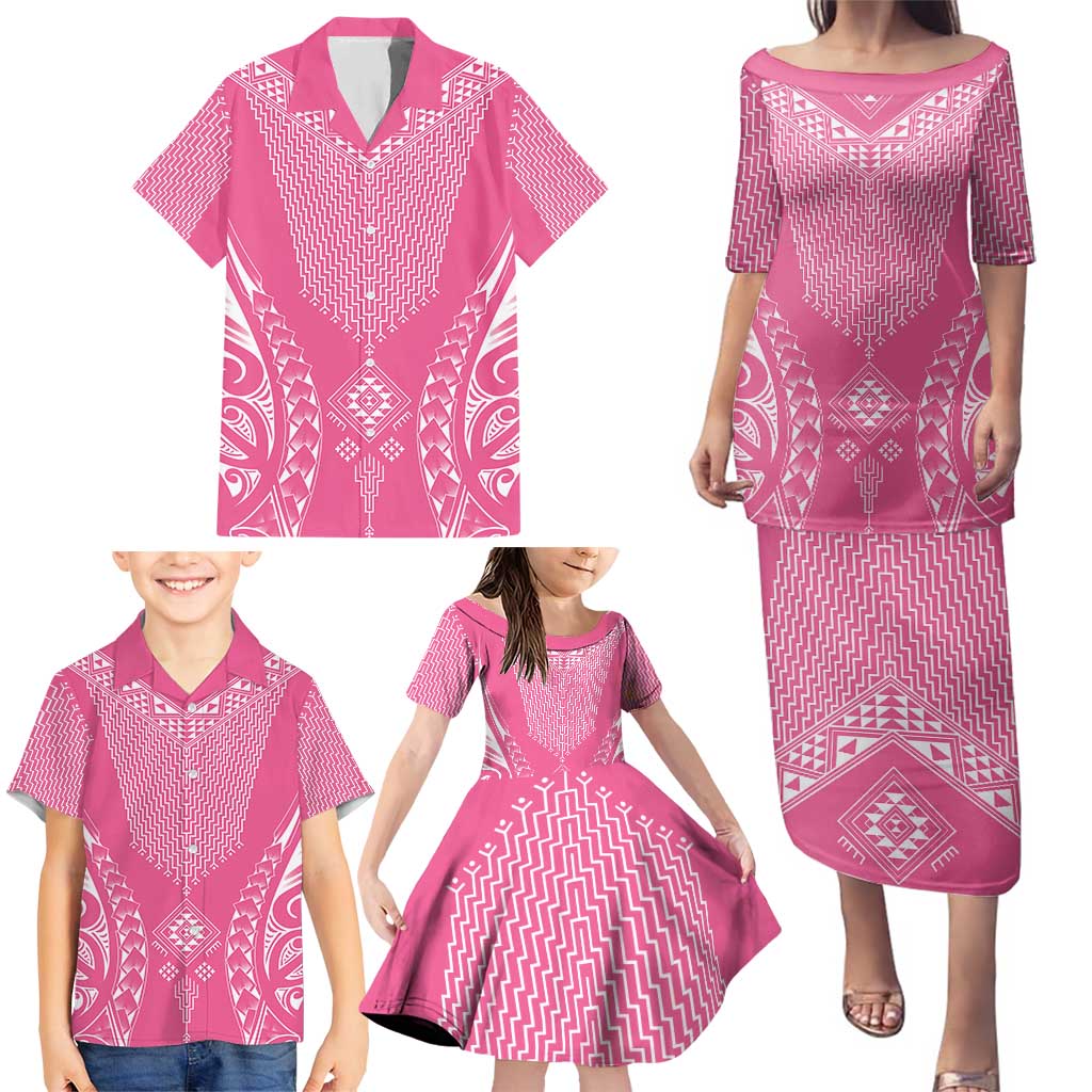 2025 Rugby Championship New Zealand Custom Family Matching Puletasi and Hawaiian Shirt Poutama Motifs - Pink Out - Aussie Hoodie
