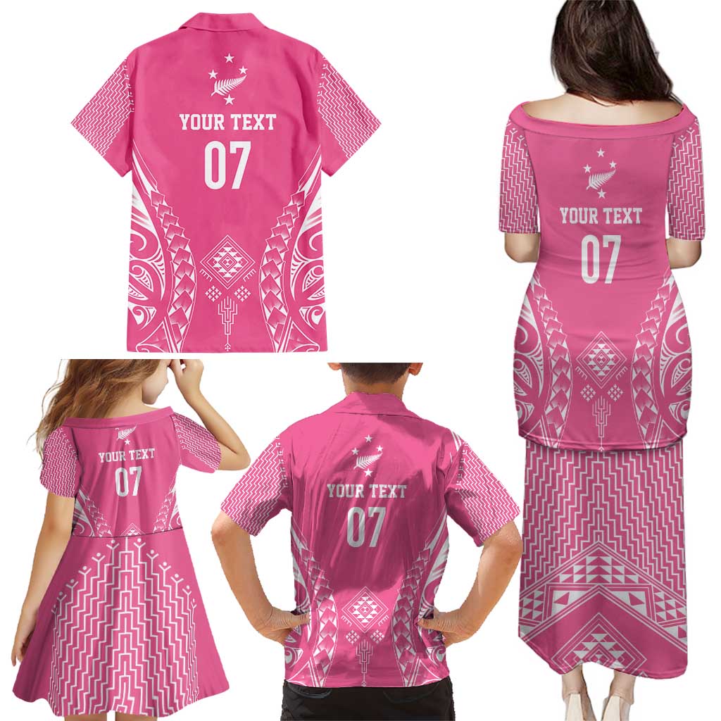2025 Rugby Championship New Zealand Custom Family Matching Puletasi and Hawaiian Shirt Poutama Motifs - Pink Out - Aussie Hoodie