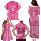 2025 Rugby Championship New Zealand Custom Family Matching Puletasi and Hawaiian Shirt Poutama Motifs - Pink Out - Aussie Hoodie