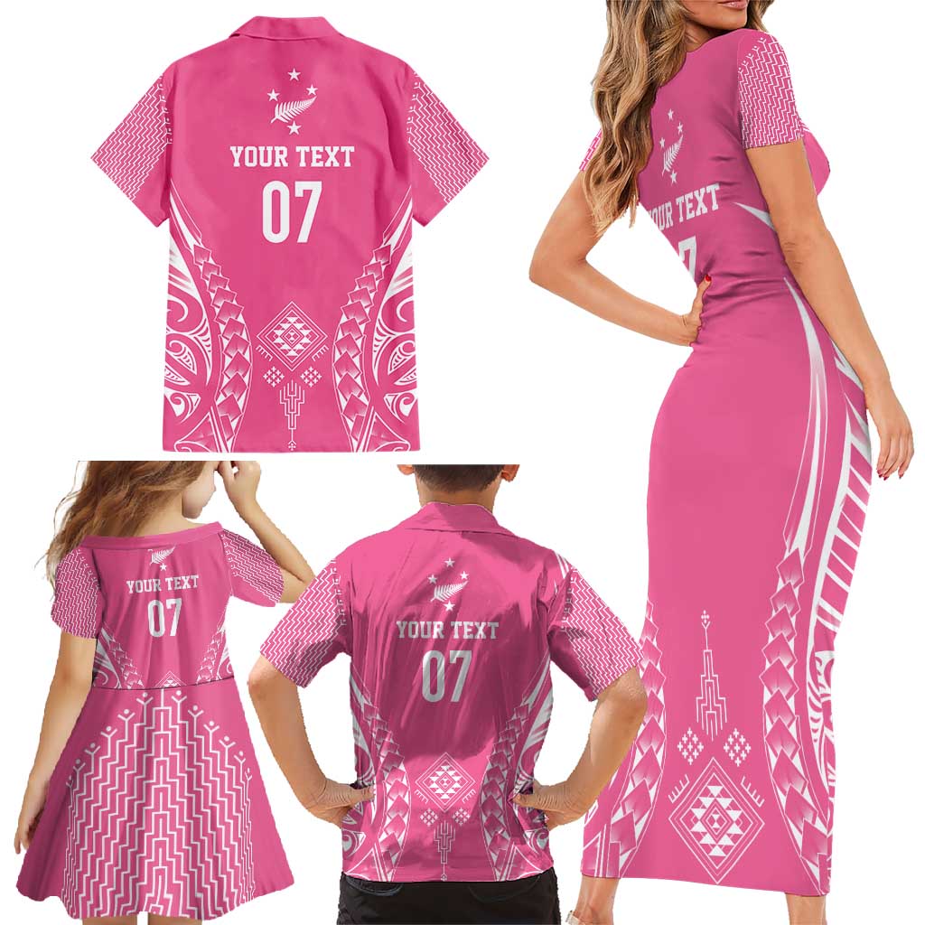 2025 Rugby Championship New Zealand Custom Family Matching Short Sleeve Bodycon Dress and Hawaiian Shirt Poutama Motifs - Pink Out - Aussie Hoodie