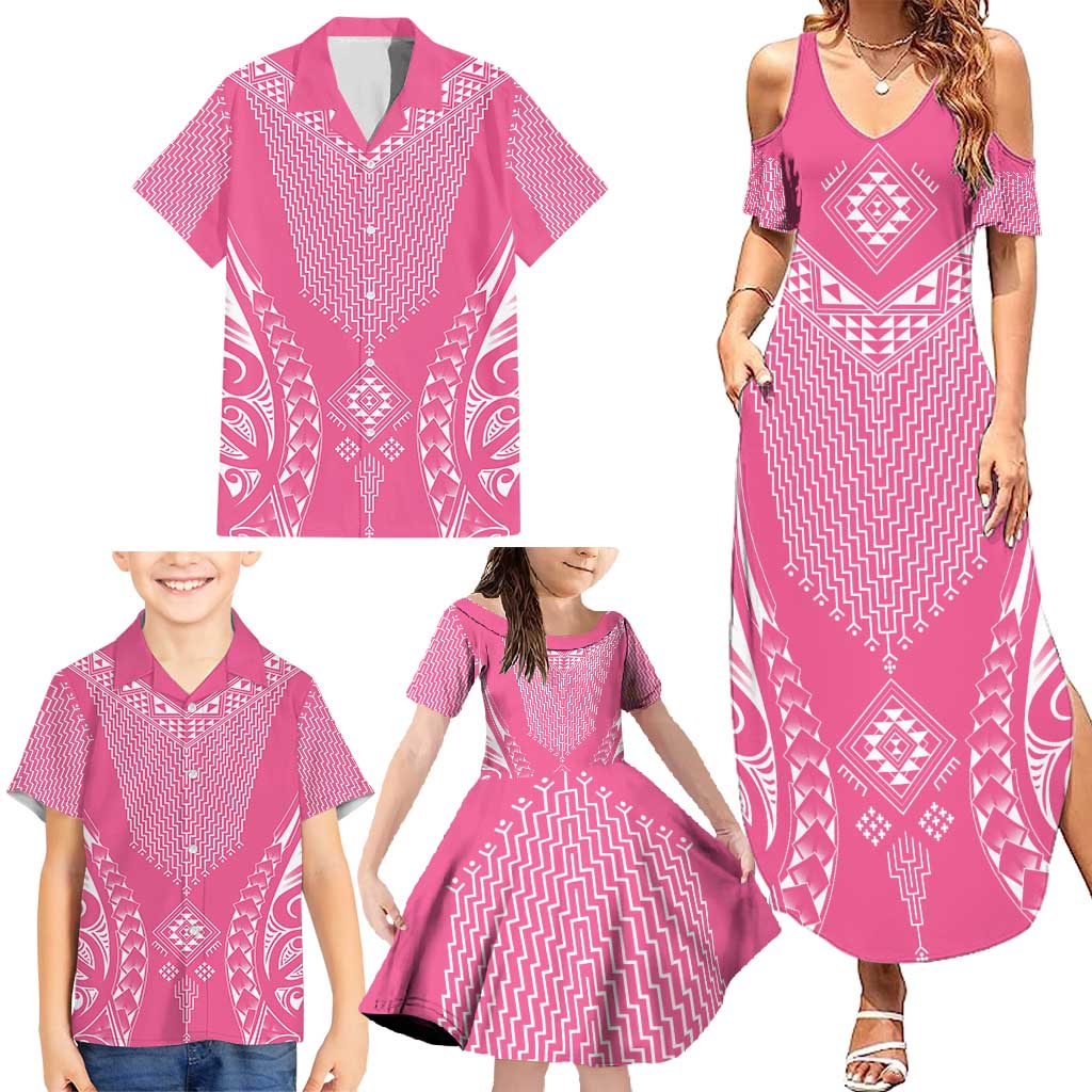 2025 Rugby Championship New Zealand Custom Family Matching Summer Maxi Dress and Hawaiian Shirt Poutama Motifs - Pink Out - Aussie Hoodie