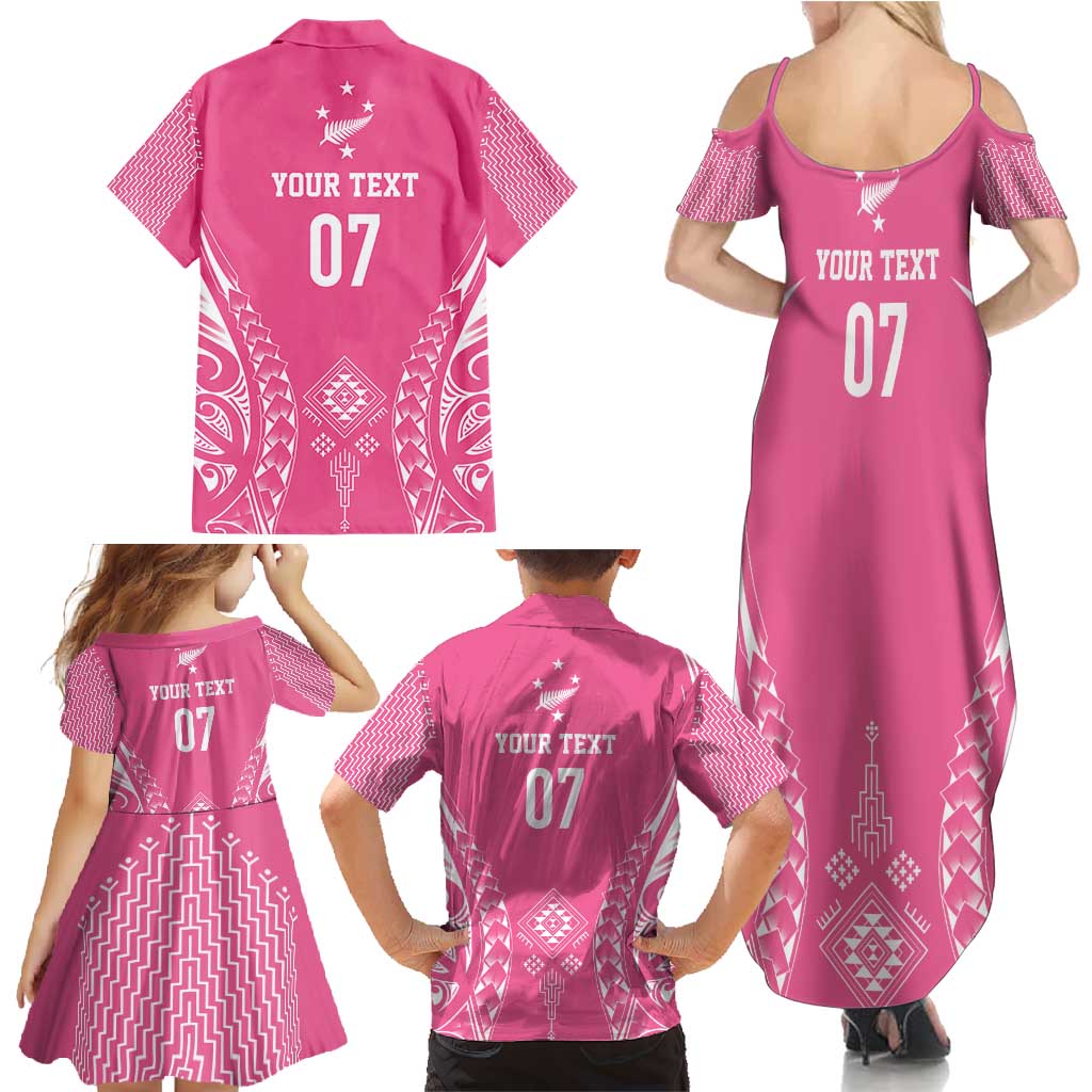 2025 Rugby Championship New Zealand Custom Family Matching Summer Maxi Dress and Hawaiian Shirt Poutama Motifs - Pink Out - Aussie Hoodie