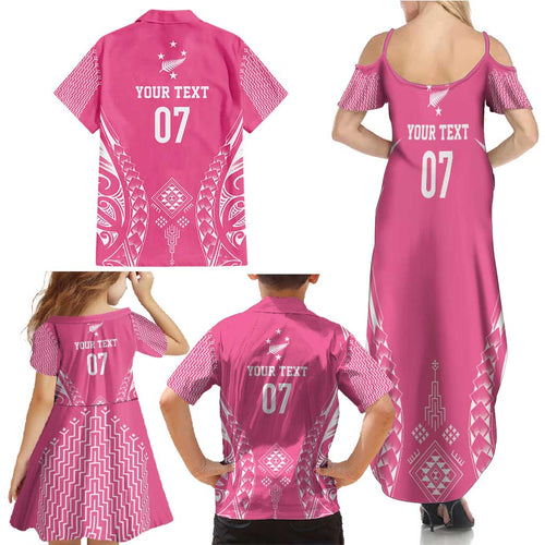 2025 Rugby Championship New Zealand Custom Family Matching Summer Maxi Dress and Hawaiian Shirt Poutama Motifs - Pink Out - Aussie Hoodie