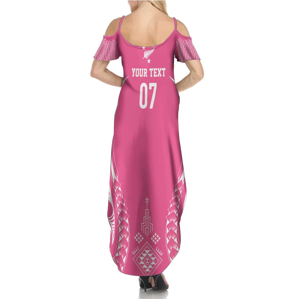 2025 Rugby Championship New Zealand Custom Family Matching Summer Maxi Dress and Hawaiian Shirt Poutama Motifs - Pink Out - Aussie Hoodie