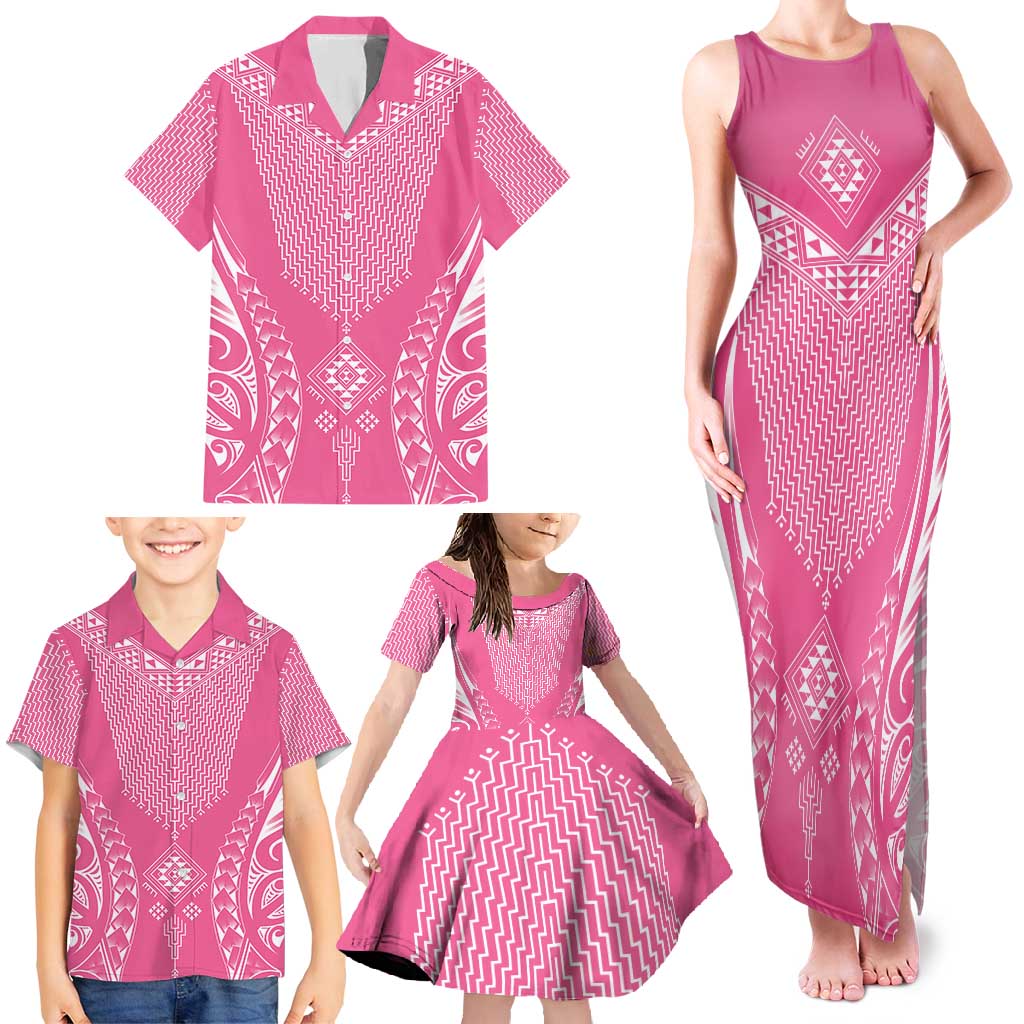 2025 Rugby Championship New Zealand Custom Family Matching Tank Maxi Dress and Hawaiian Shirt Poutama Motifs - Pink Out - Aussie Hoodie