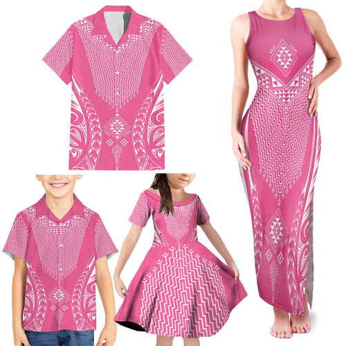 2025 Rugby Championship New Zealand Custom Family Matching Tank Maxi Dress and Hawaiian Shirt Poutama Motifs - Pink Out - Aussie Hoodie