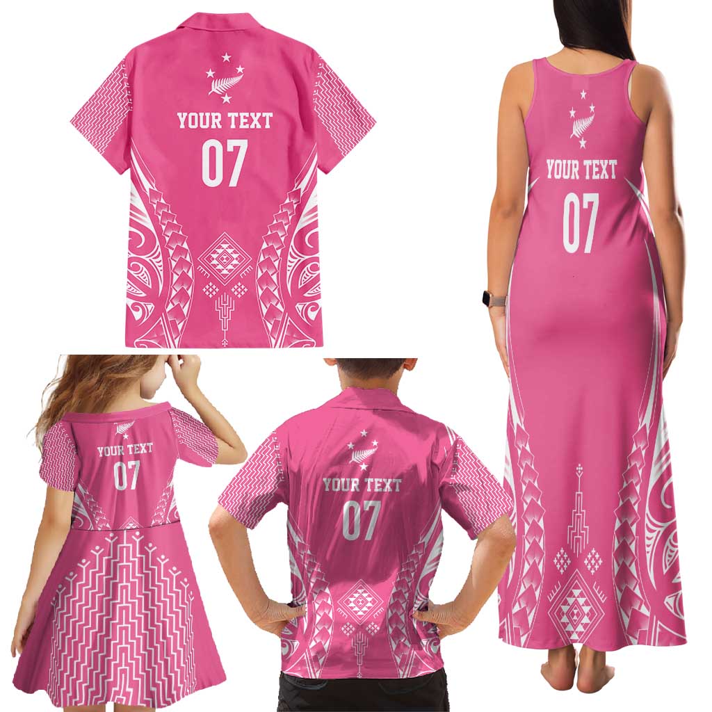 2025 Rugby Championship New Zealand Custom Family Matching Tank Maxi Dress and Hawaiian Shirt Poutama Motifs - Pink Out - Aussie Hoodie