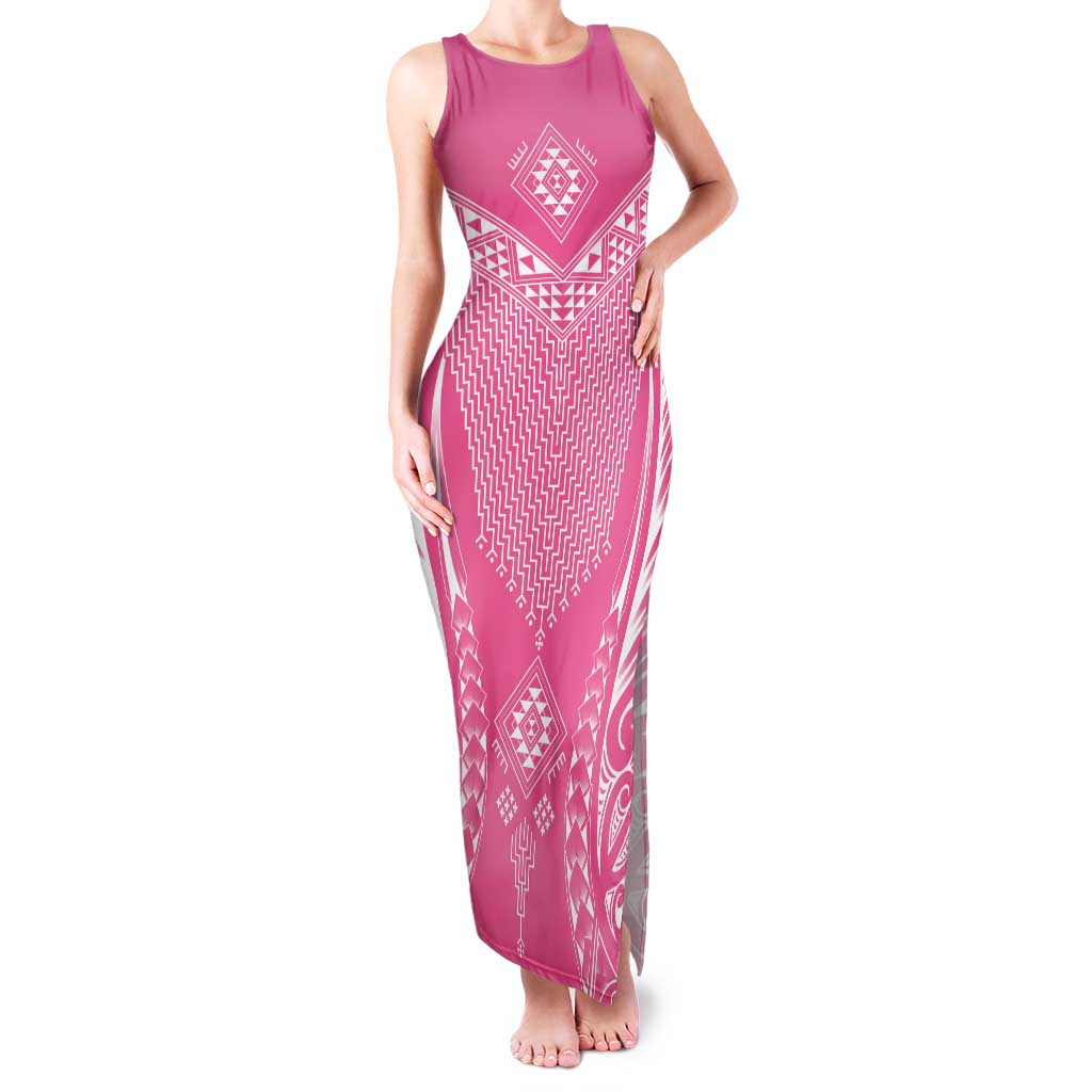 2025 Rugby Championship New Zealand Custom Family Matching Tank Maxi Dress and Hawaiian Shirt Poutama Motifs - Pink Out - Aussie Hoodie