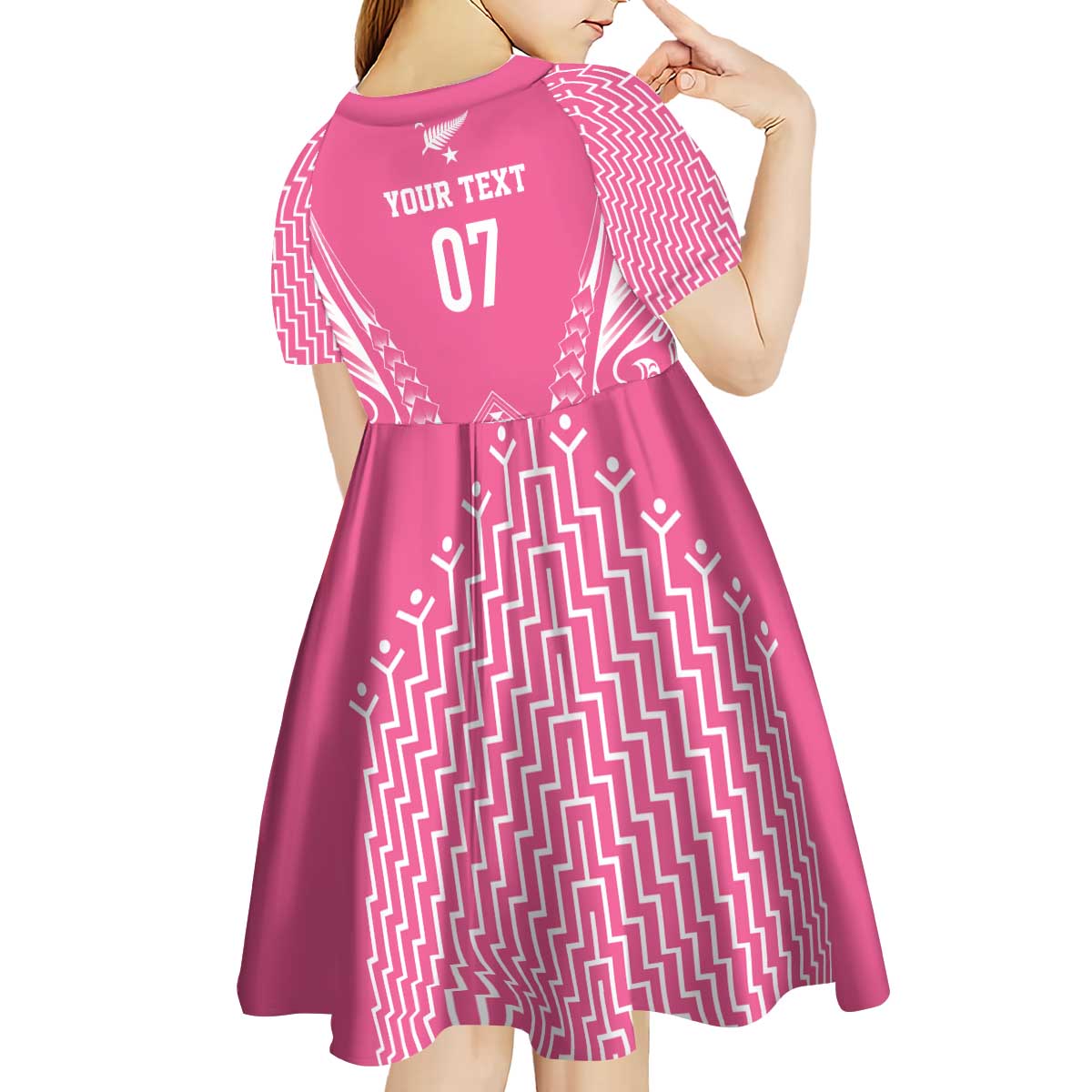 2025 Rugby Championship New Zealand Custom Kid Short Sleeve Dress Poutama Motifs - Pink Out - Aussie Hoodie