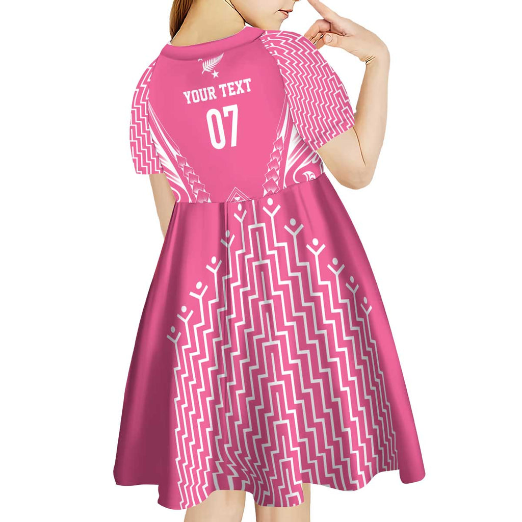 2025 Rugby Championship New Zealand Custom Kid Short Sleeve Dress Poutama Motifs - Pink Out - Aussie Hoodie