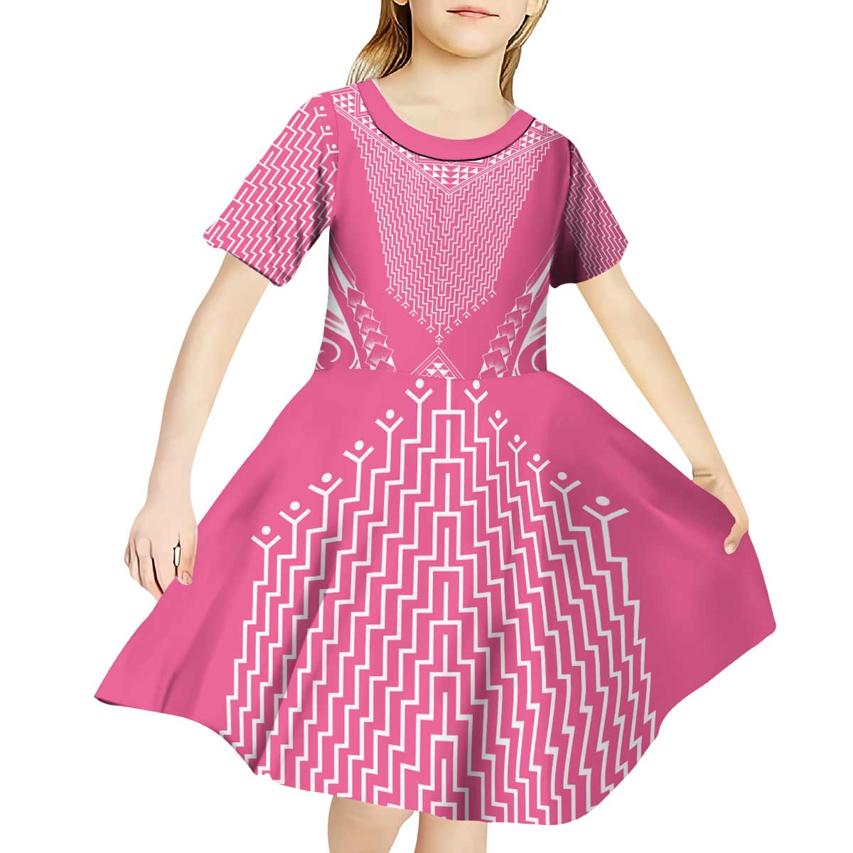 2025 Rugby Championship New Zealand Custom Kid Short Sleeve Dress Poutama Motifs - Pink Out - Aussie Hoodie