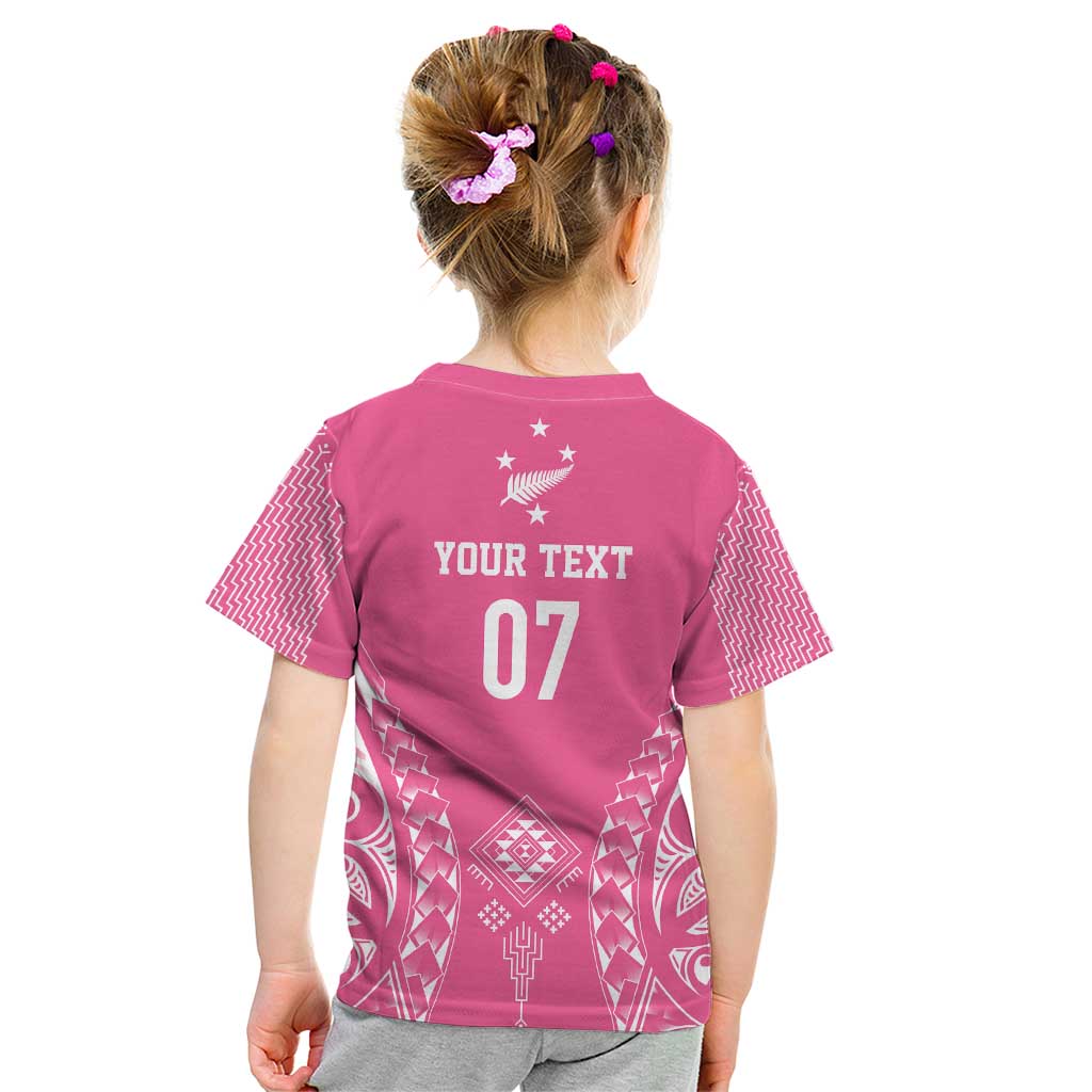 2025 Rugby Championship New Zealand Custom Kid T Shirt Poutama Motifs - Pink Out - Aussie Hoodie