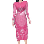 2025 Rugby Championship New Zealand Custom Long Sleeve Bodycon Dress Poutama Motifs - Pink Out - Aussie Hoodie