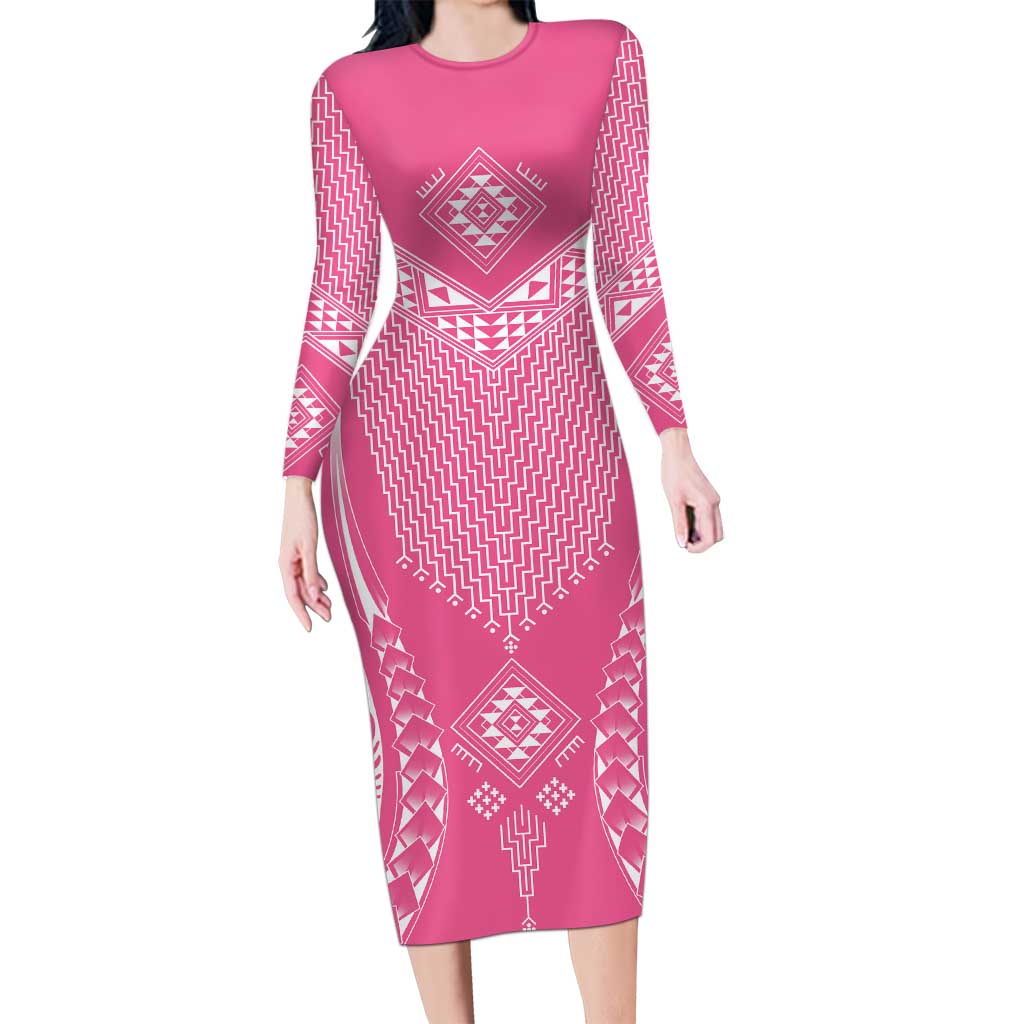 2025 Rugby Championship New Zealand Custom Long Sleeve Bodycon Dress Poutama Motifs - Pink Out - Aussie Hoodie
