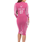 2025 Rugby Championship New Zealand Custom Long Sleeve Bodycon Dress Poutama Motifs - Pink Out - Aussie Hoodie
