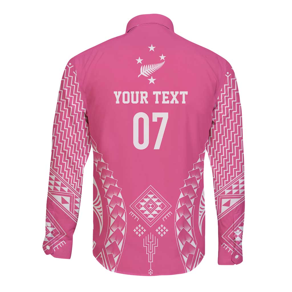 2025 Rugby Championship New Zealand Custom Long Sleeve Button Shirt Poutama Motifs - Pink Out - Aussie Hoodie