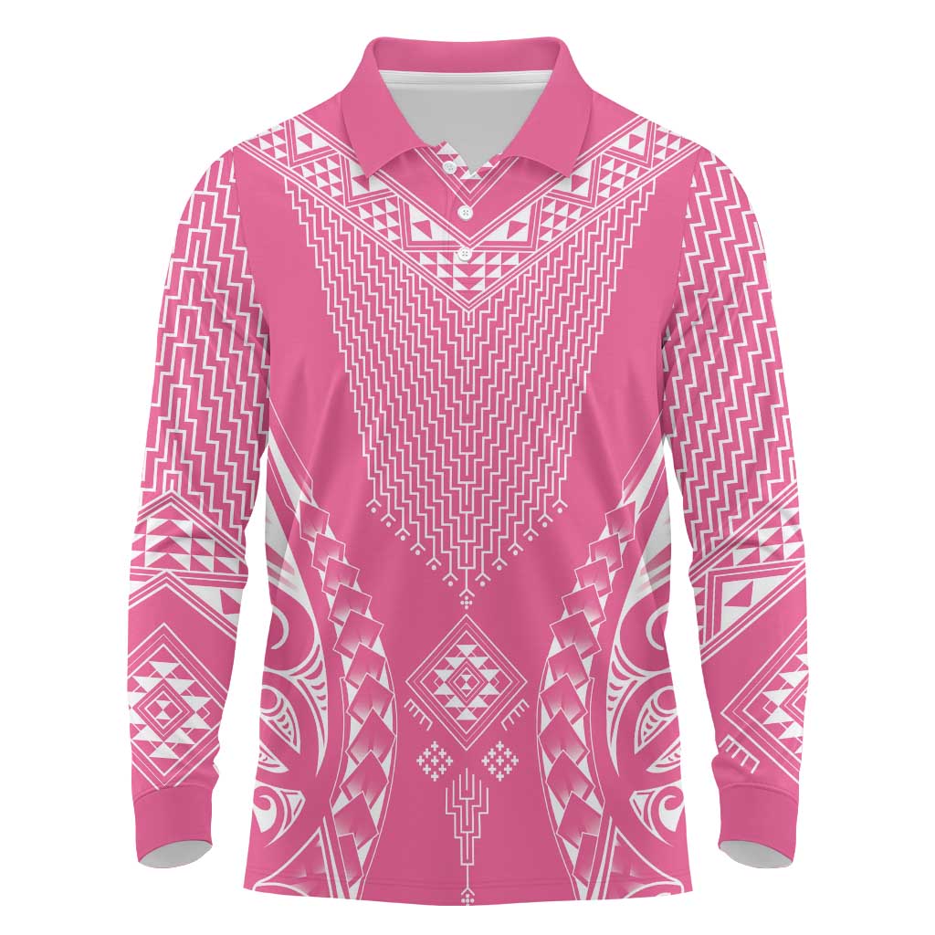 2025 Rugby Championship New Zealand Custom Long Sleeve Polo Shirt Poutama Motifs - Pink Out - Aussie Hoodie