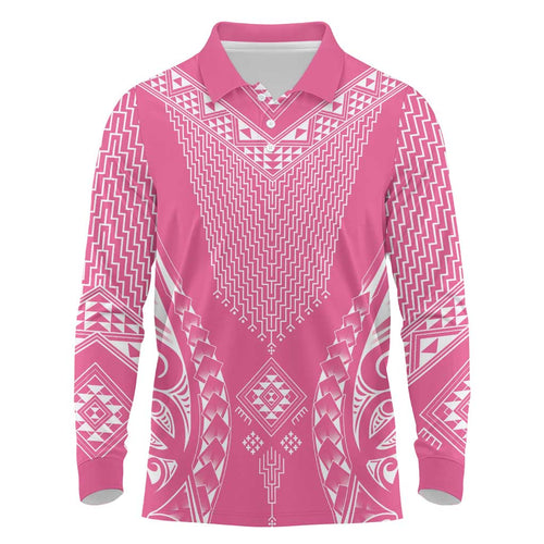 2025 Rugby Championship New Zealand Custom Long Sleeve Polo Shirt Poutama Motifs - Pink Out - Aussie Hoodie
