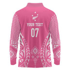2025 Rugby Championship New Zealand Custom Long Sleeve Polo Shirt Poutama Motifs - Pink Out - Aussie Hoodie