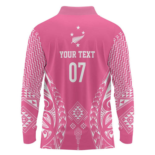 2025 Rugby Championship New Zealand Custom Long Sleeve Polo Shirt Poutama Motifs - Pink Out - Aussie Hoodie