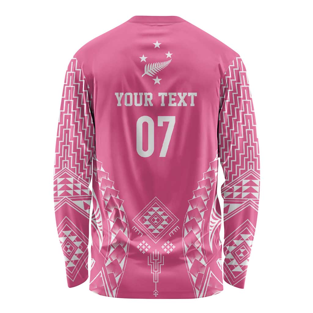 2025 Rugby Championship New Zealand Custom Long Sleeve Shirt Poutama Motifs - Pink Out - Aussie Hoodie