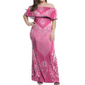 2025 Rugby Championship New Zealand Custom Off Shoulder Maxi Dress Poutama Motifs - Pink Out - Aussie Hoodie
