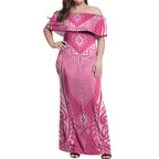 2025 Rugby Championship New Zealand Custom Off Shoulder Maxi Dress Poutama Motifs - Pink Out - Aussie Hoodie
