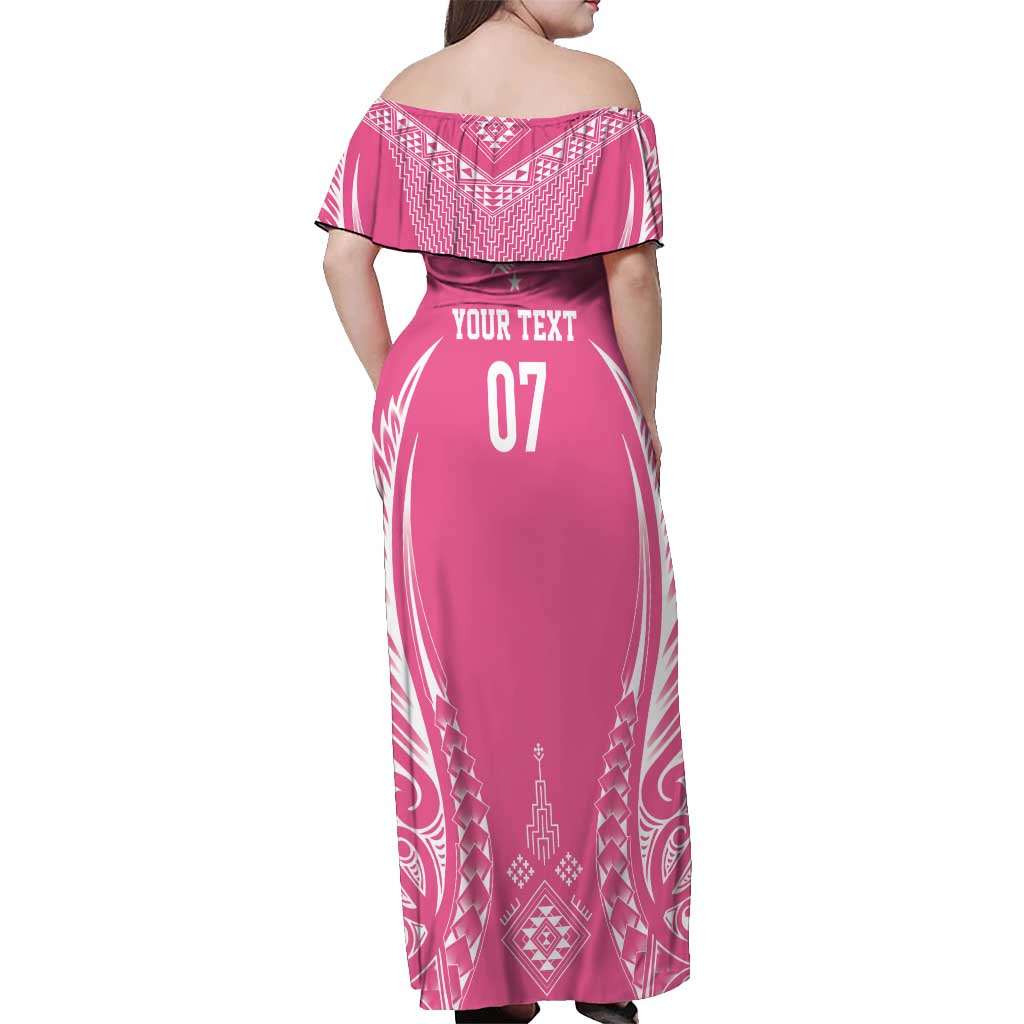 2025 Rugby Championship New Zealand Custom Off Shoulder Maxi Dress Poutama Motifs - Pink Out - Aussie Hoodie