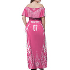 2025 Rugby Championship New Zealand Custom Off Shoulder Maxi Dress Poutama Motifs - Pink Out - Aussie Hoodie
