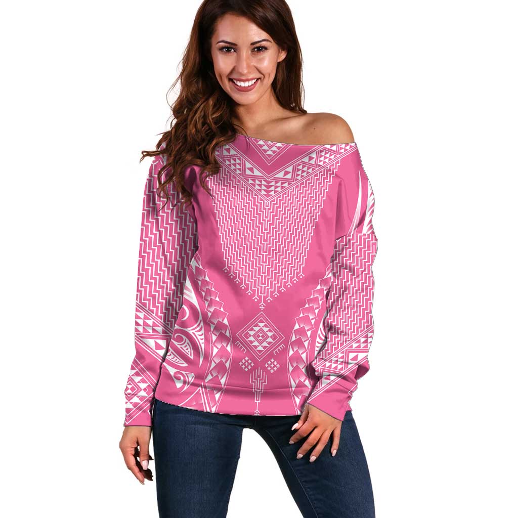 2025 Rugby Championship New Zealand Custom Off Shoulder Sweater Poutama Motifs - Pink Out - Aussie Hoodie