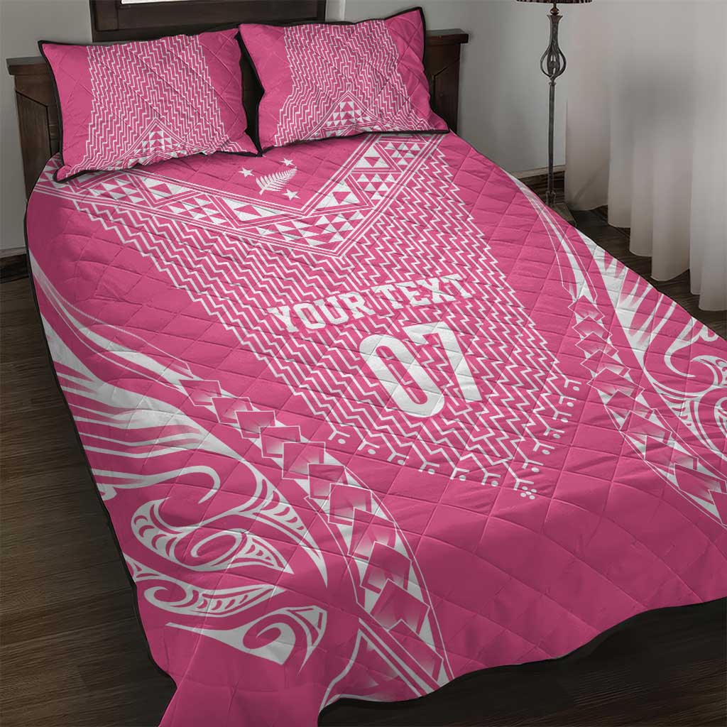 2025 Rugby Championship New Zealand Custom Quilt Bed Set Poutama Motifs - Pink Out - Aussie Hoodie