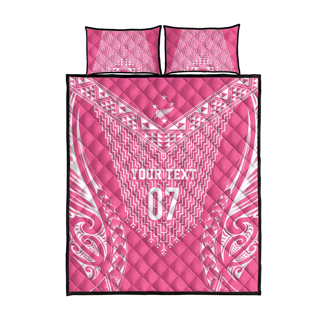 2025 Rugby Championship New Zealand Custom Quilt Bed Set Poutama Motifs - Pink Out - Aussie Hoodie