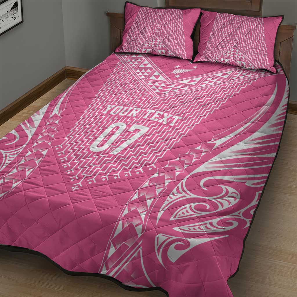 2025 Rugby Championship New Zealand Custom Quilt Bed Set Poutama Motifs - Pink Out - Aussie Hoodie