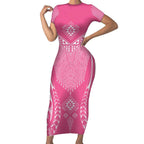 2025 Rugby Championship New Zealand Custom Short Sleeve Bodycon Dress Poutama Motifs - Pink Out - Aussie Hoodie