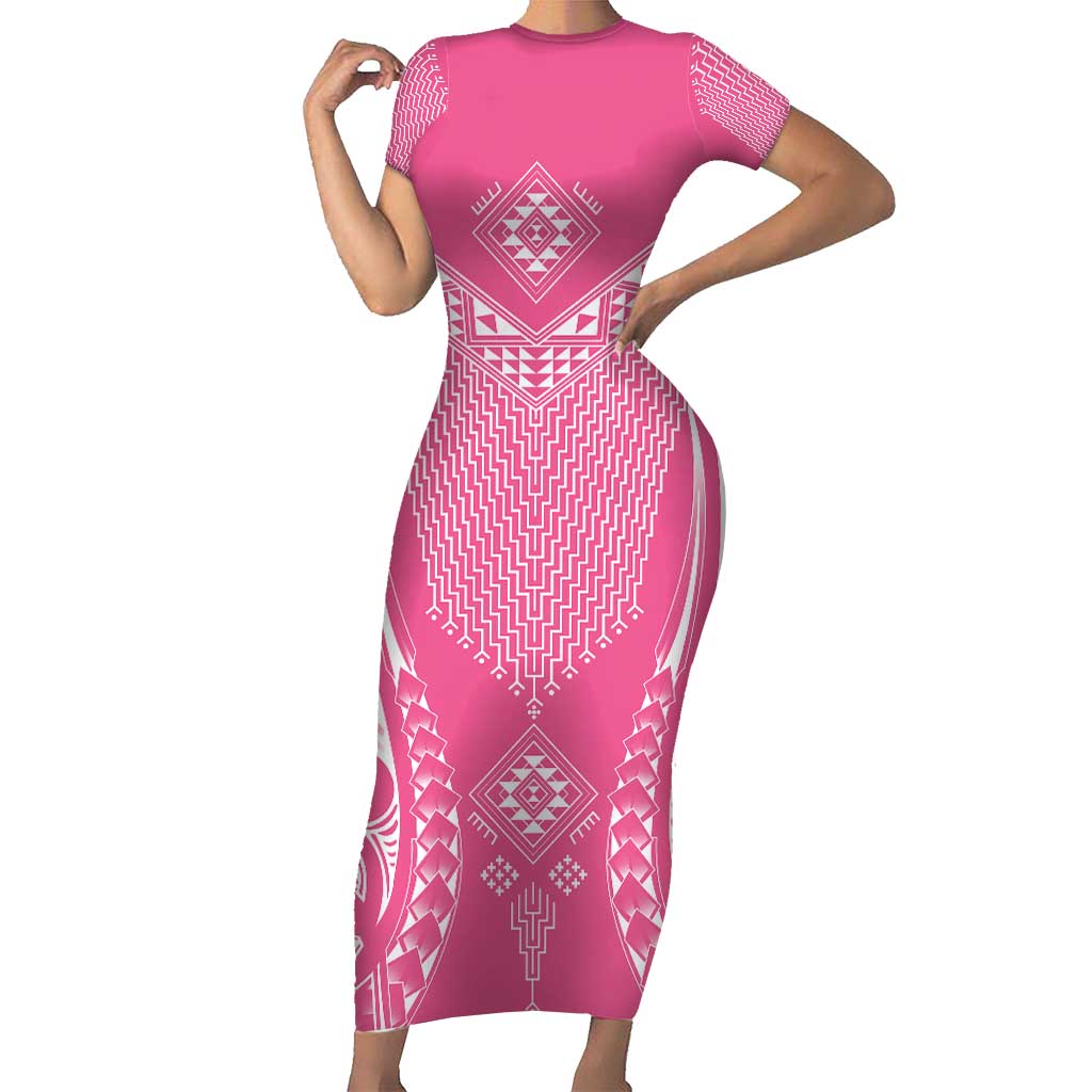 2025 Rugby Championship New Zealand Custom Short Sleeve Bodycon Dress Poutama Motifs - Pink Out - Aussie Hoodie