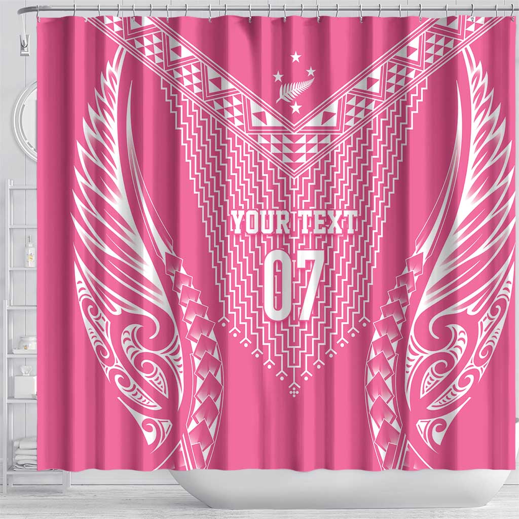 2025 Rugby Championship New Zealand Custom Shower Curtain Poutama Motifs - Pink Out - Aussie Hoodie