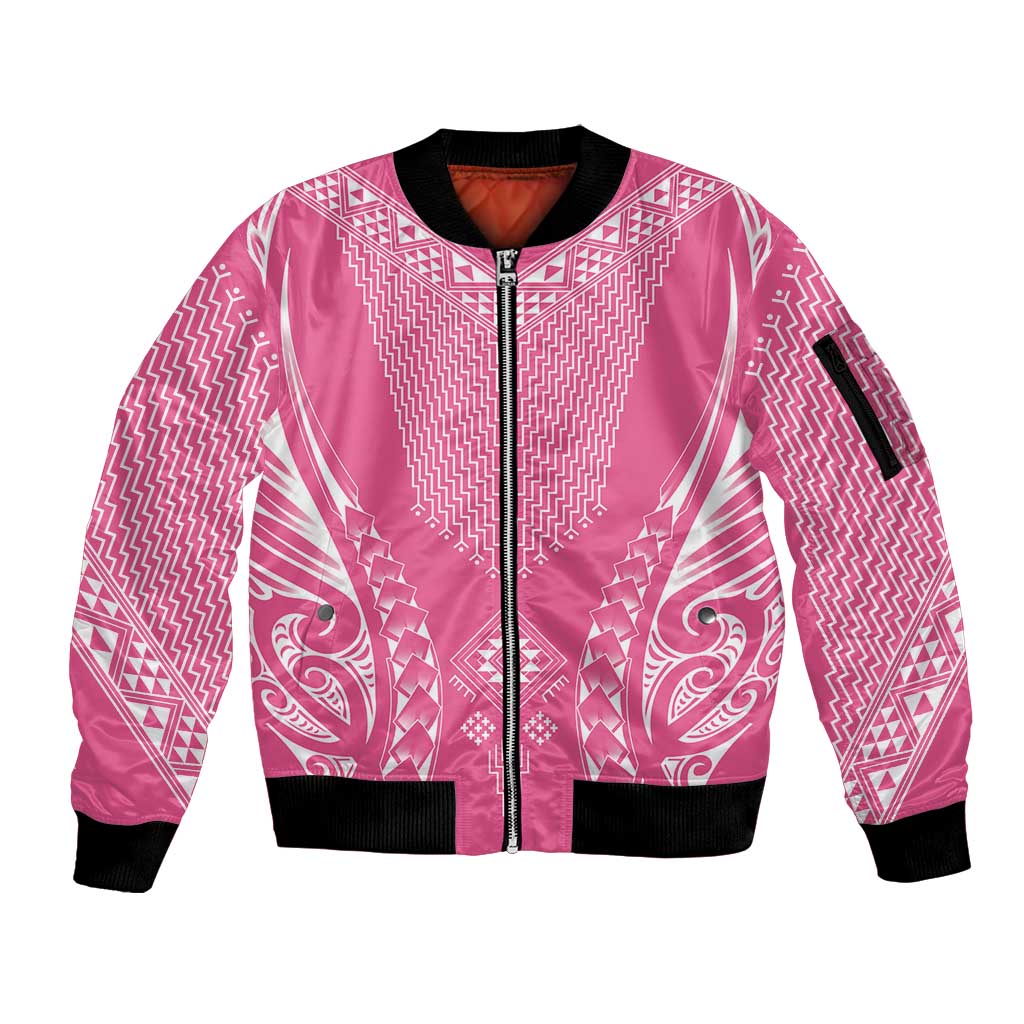 2025 Rugby Championship New Zealand Custom Sleeve Zip Bomber Jacket Poutama Motifs - Pink Out - Aussie Hoodie