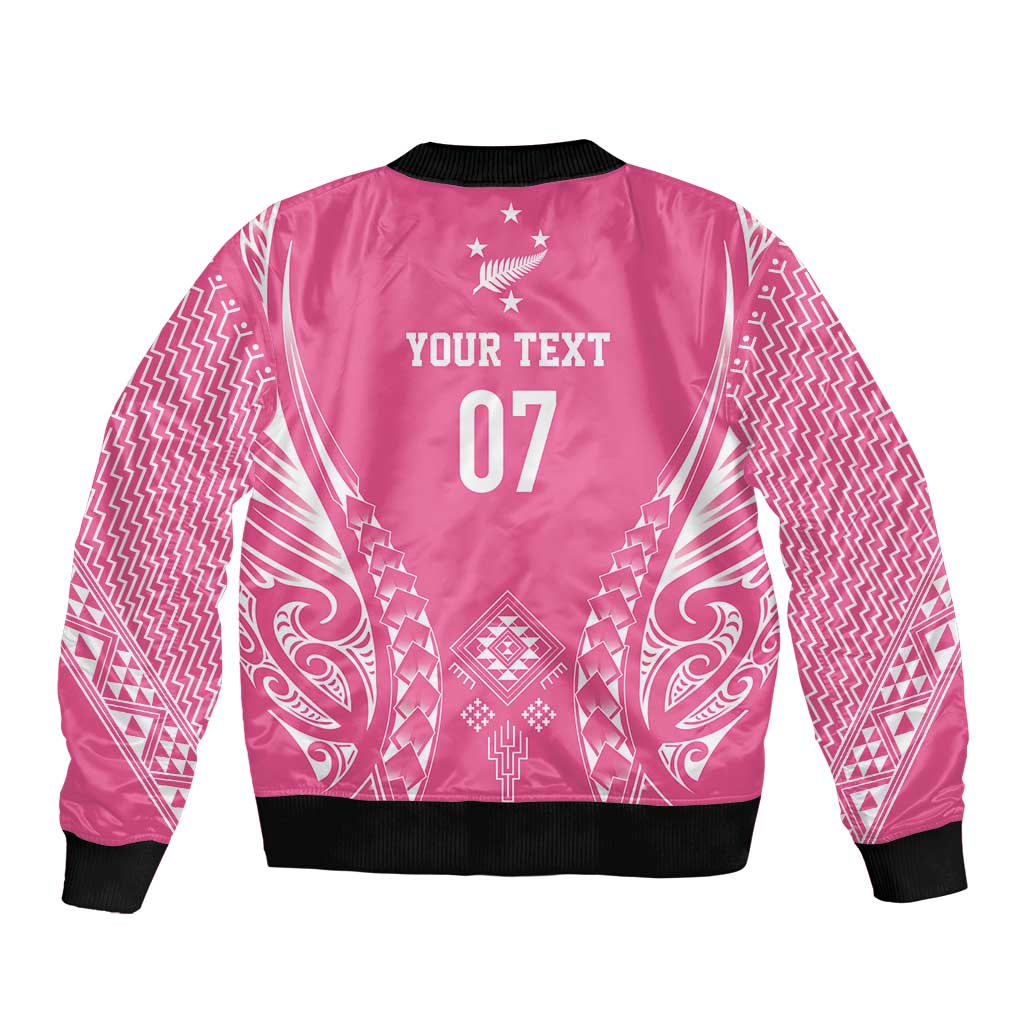 2025 Rugby Championship New Zealand Custom Sleeve Zip Bomber Jacket Poutama Motifs - Pink Out - Aussie Hoodie