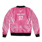 2025 Rugby Championship New Zealand Custom Sleeve Zip Bomber Jacket Poutama Motifs - Pink Out - Aussie Hoodie