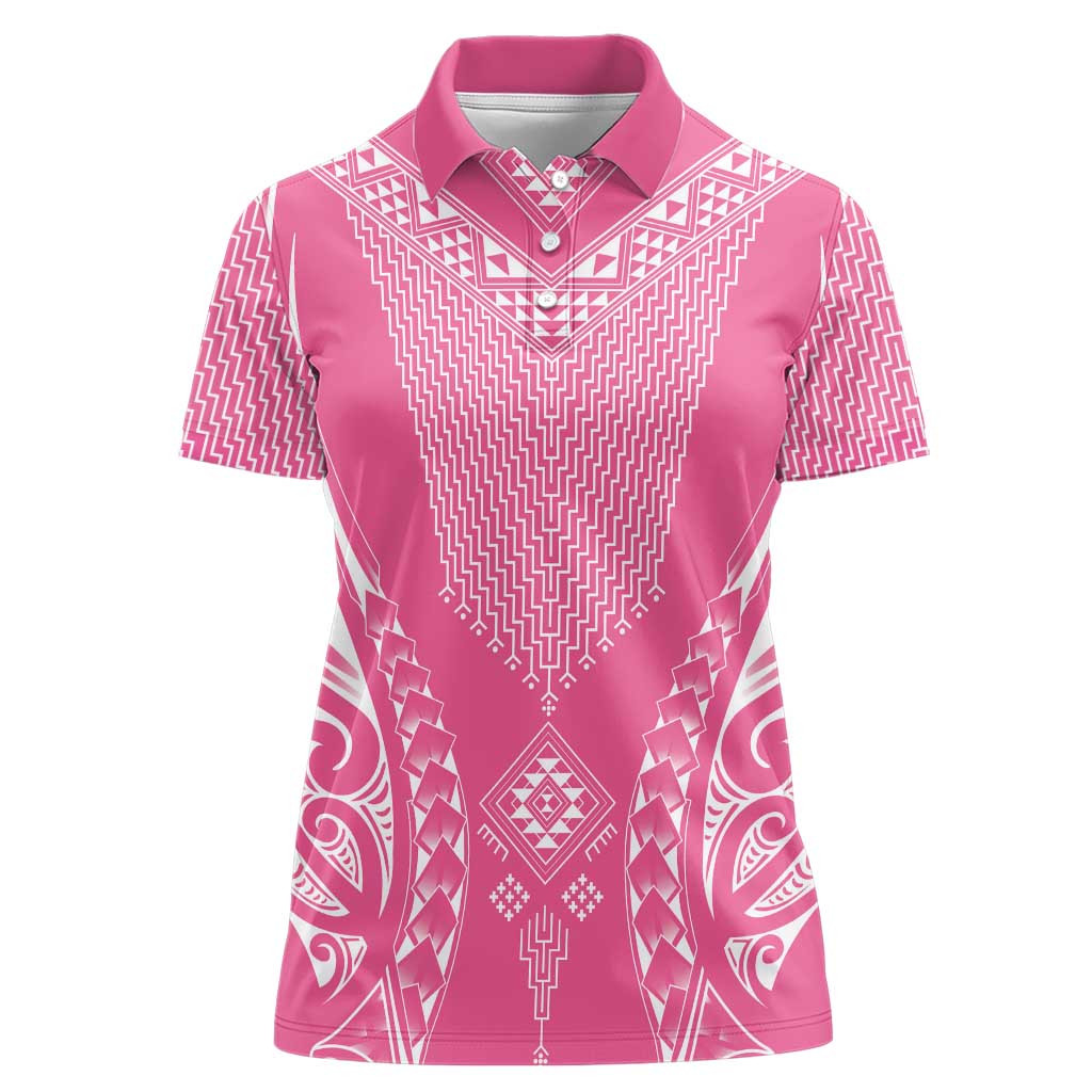 2025 Rugby Championship New Zealand Custom Women Polo Shirt Poutama Motifs - Pink Out - Aussie Hoodie