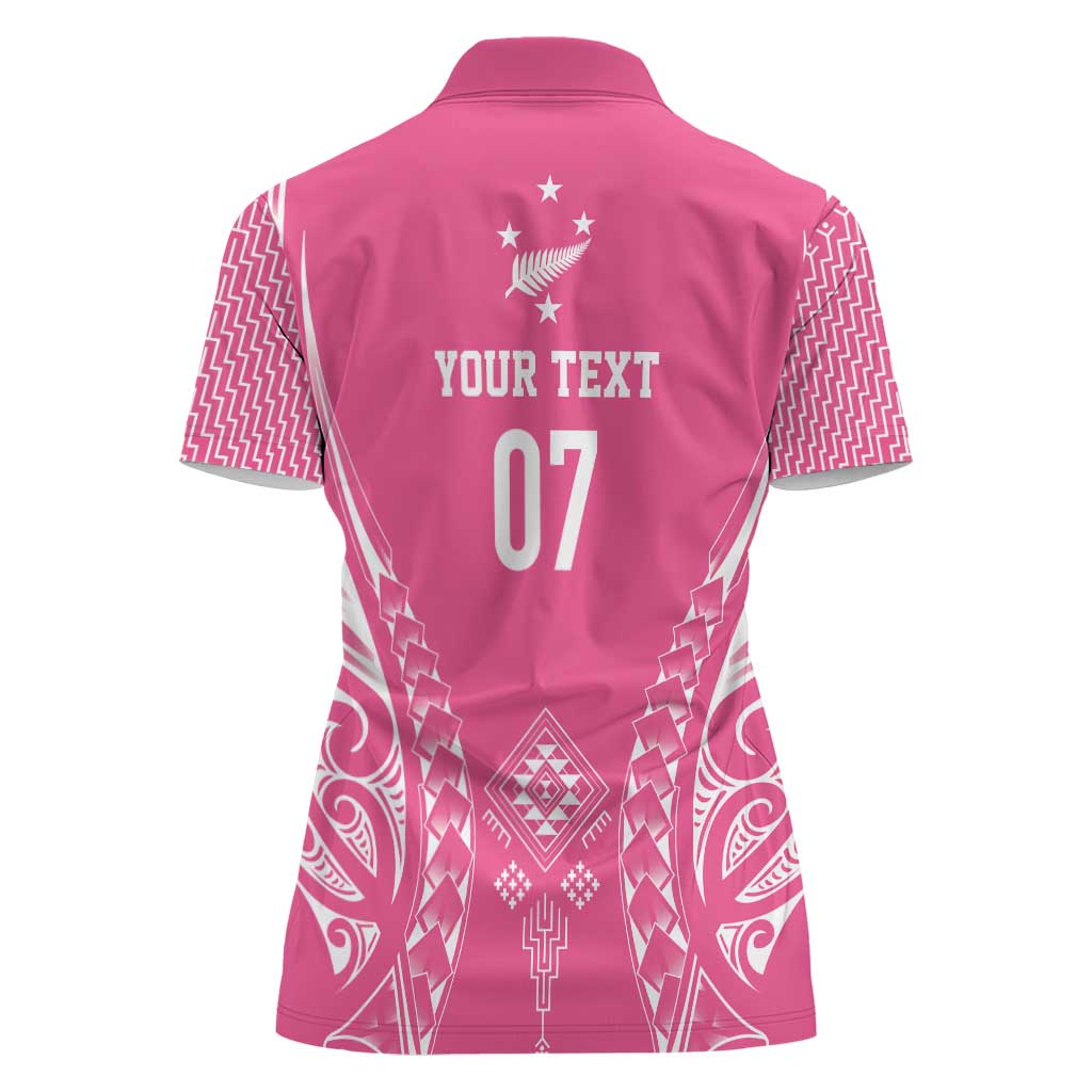 2025 Rugby Championship New Zealand Custom Women Polo Shirt Poutama Motifs - Pink Out - Aussie Hoodie