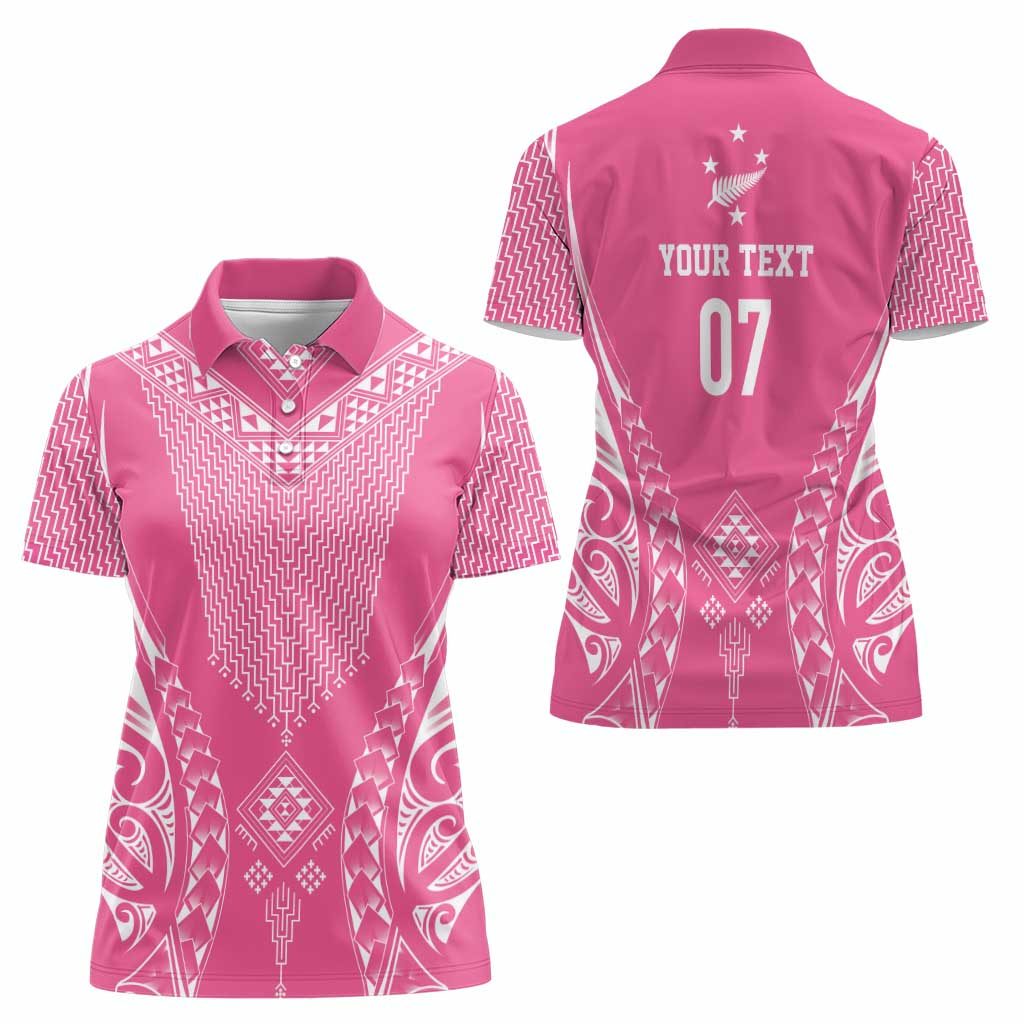 2025 Rugby Championship New Zealand Custom Women Polo Shirt Poutama Motifs - Pink Out - Aussie Hoodie